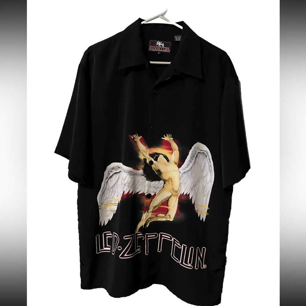 Rare LED ZEPPELIN Mens DRAGONFLY Clothing Co Button Up Short Sleeve Shirt Large